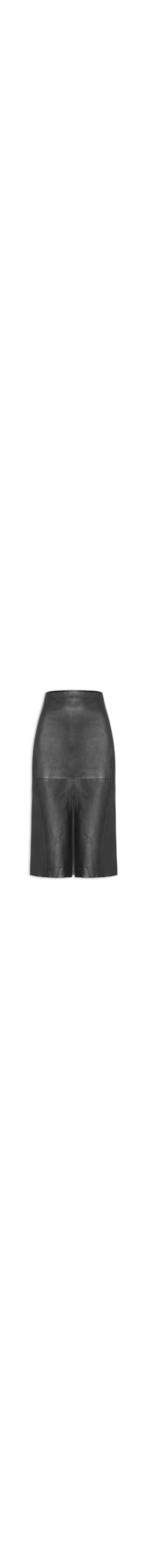Saia De Couro Stretch Midi Fenda Frontal - Preto