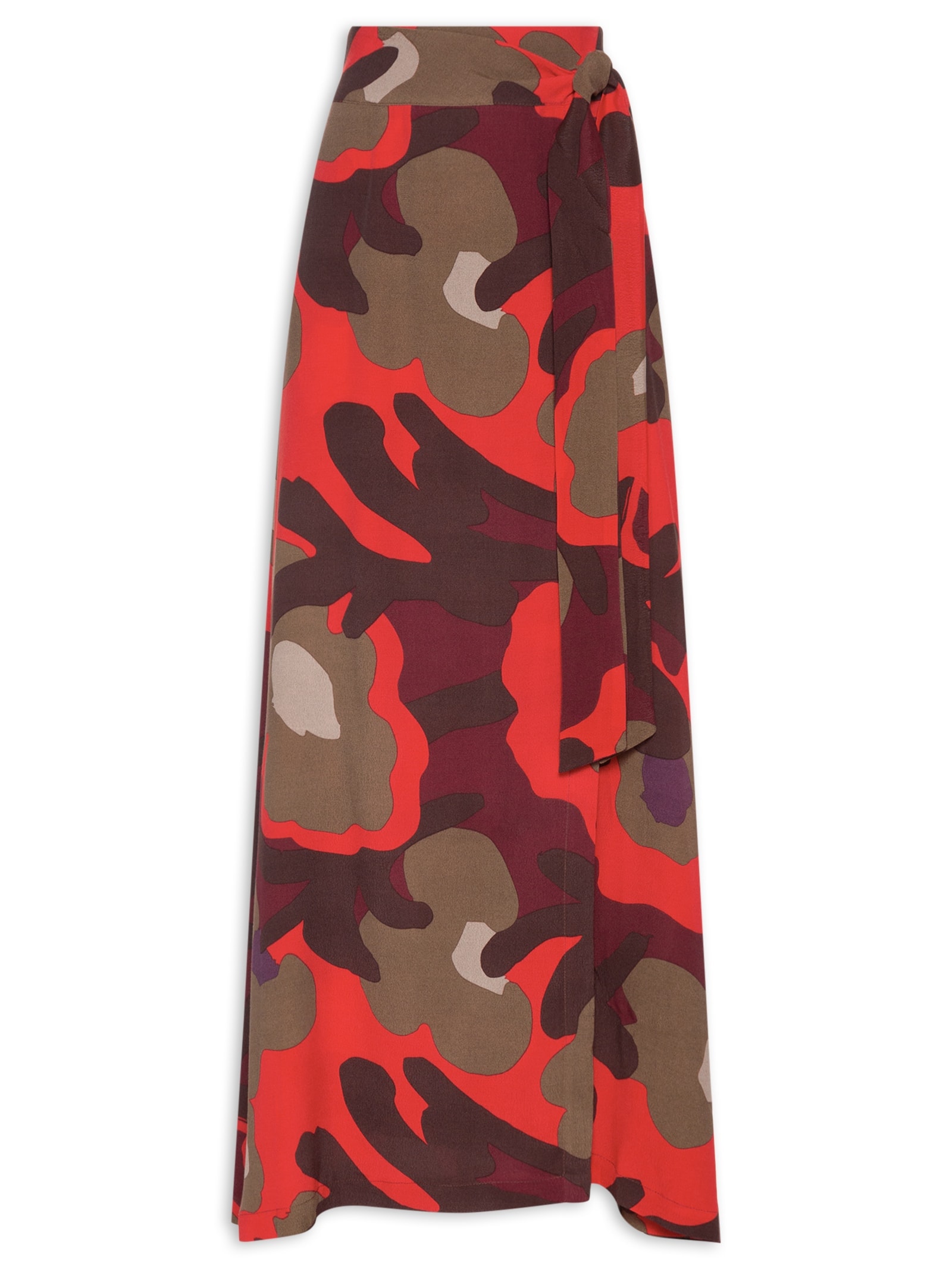 Saia De Crepe Midi Estampada Valentina Vermelho Cantão
