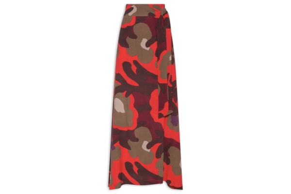 Saia De Crepe Midi Estampada Valentina - Vermelho