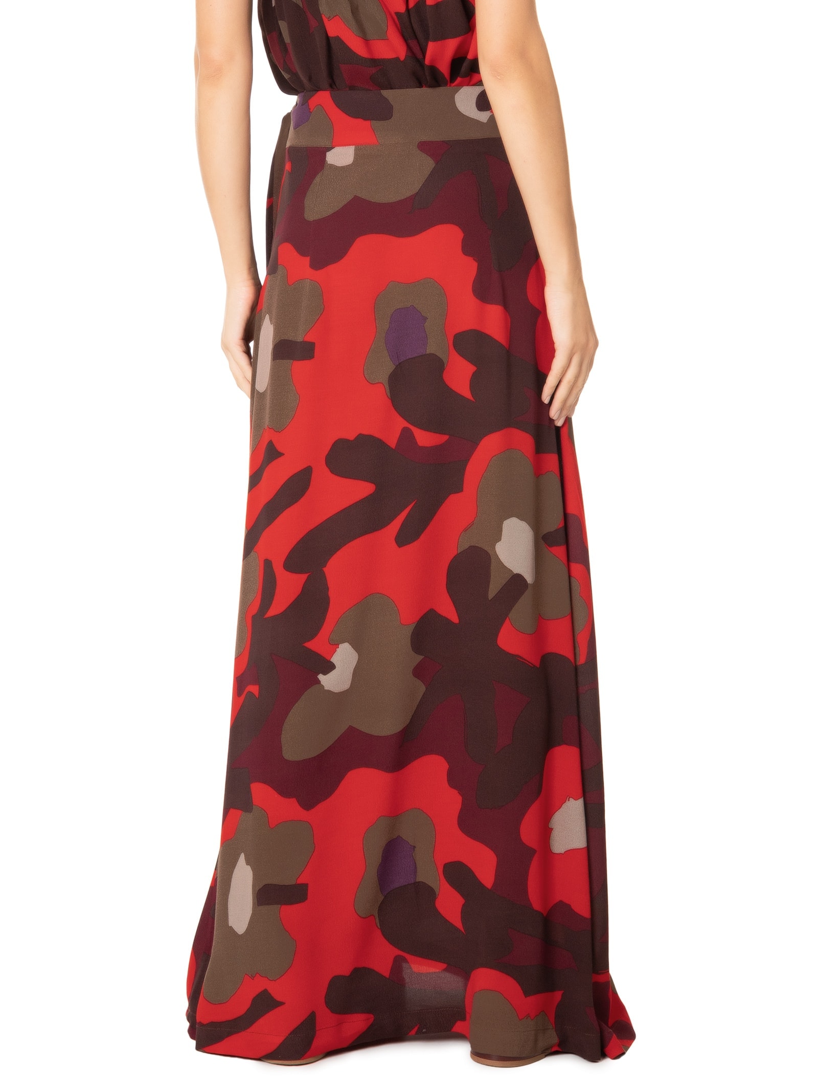 Saia De Crepe Midi Estampada Valentina Vermelho Cantão