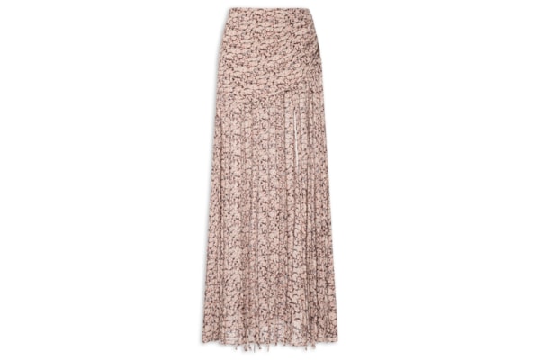 Saia De Georgette Longa Estampa Liberty Chelsea Detalhe Em Franjas - Marrom