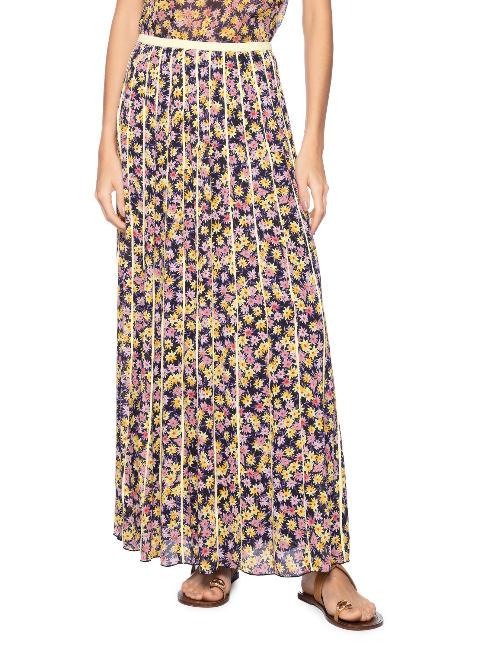 Saia De Georgette Longa Recorte Com Vivos Estampa Liberty Arte Rosa Animale