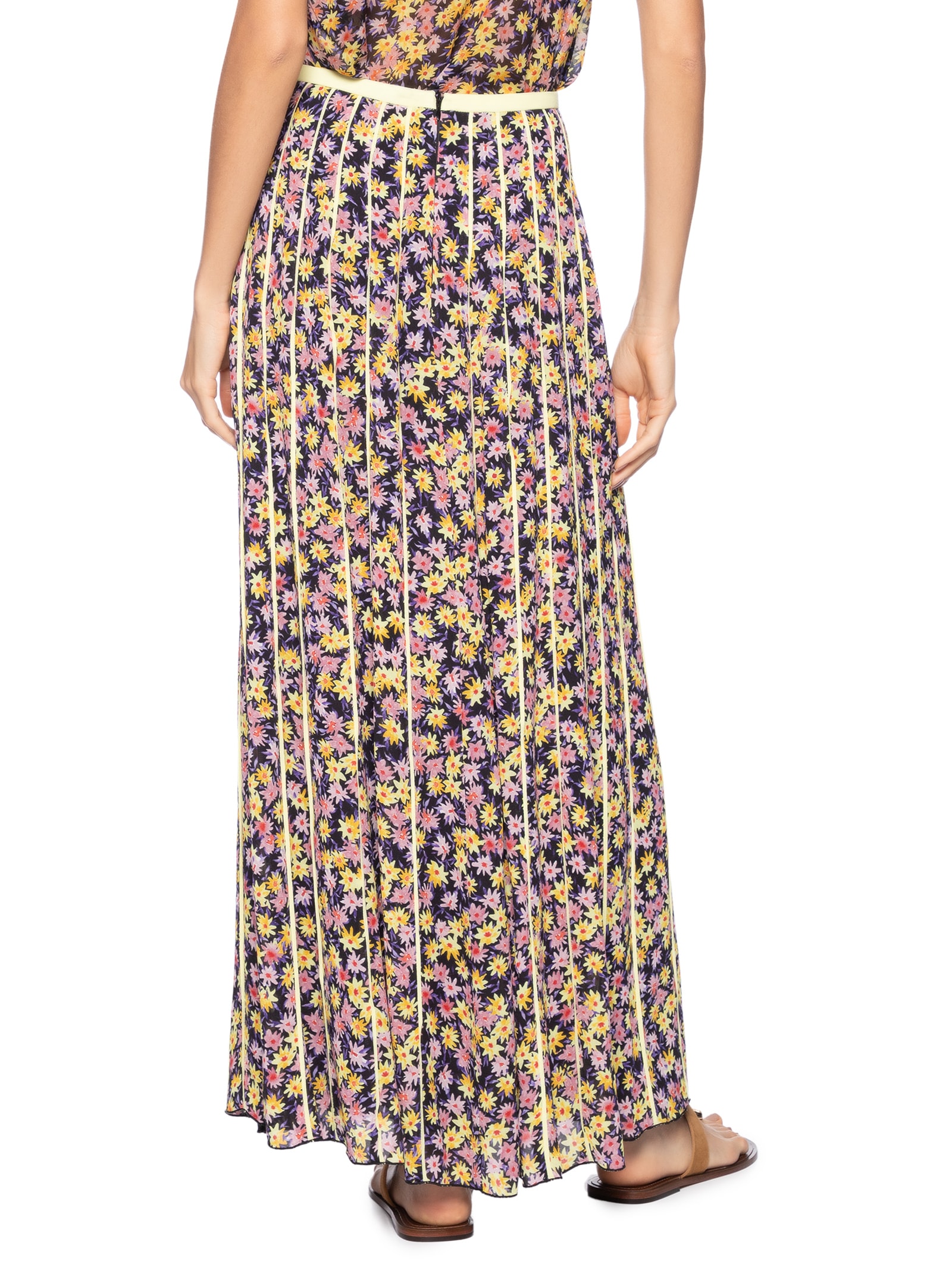 Saia De Georgette Longa Recorte Com Vivos Estampa Liberty Arte Rosa Animale