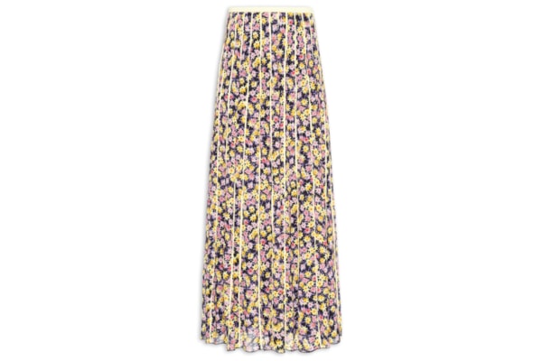 Saia De Georgette Longa Recorte Com Vivos Estampa Liberty Arte - Rosa