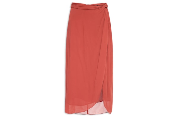 Saia De Georgette Pesado Midi Pareô Vermelha - Vermelho
