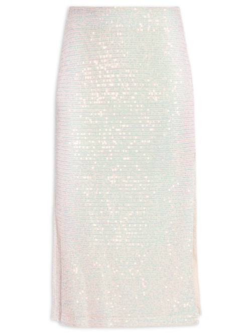 Saia de Paetê com Fenda - Bege