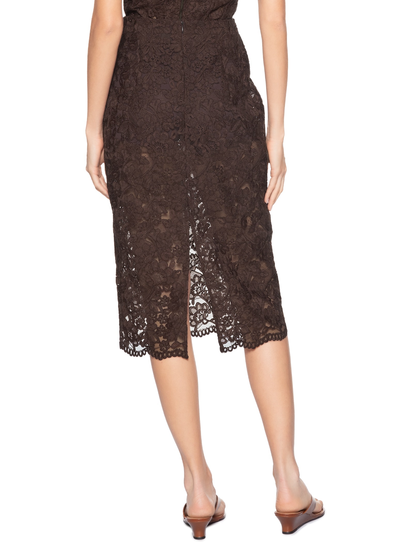 Saia De Renda Midi Marrom Dries Marrom Animale