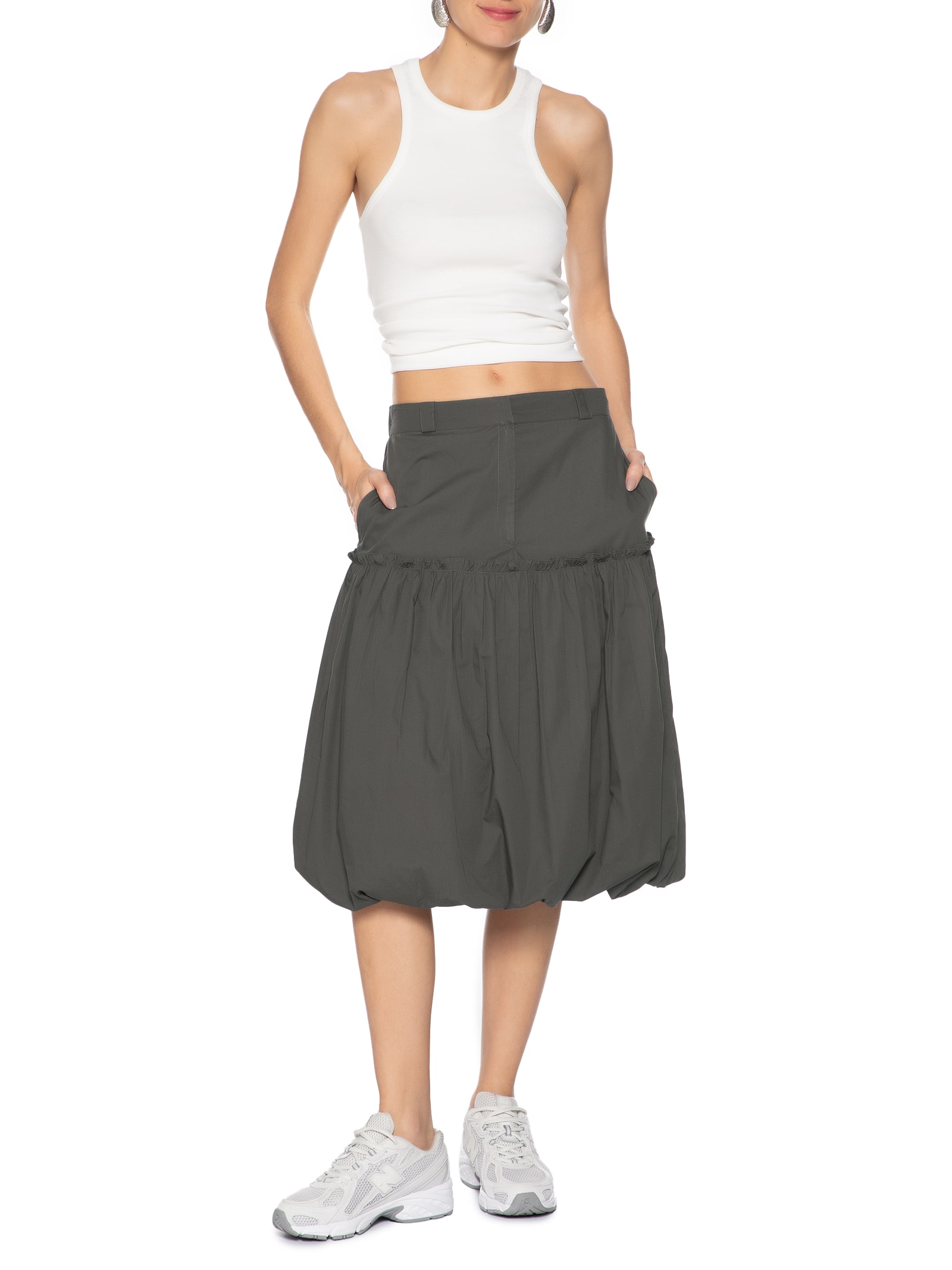 Saia De Tricoline Balone Midi Verde Animale Jeans