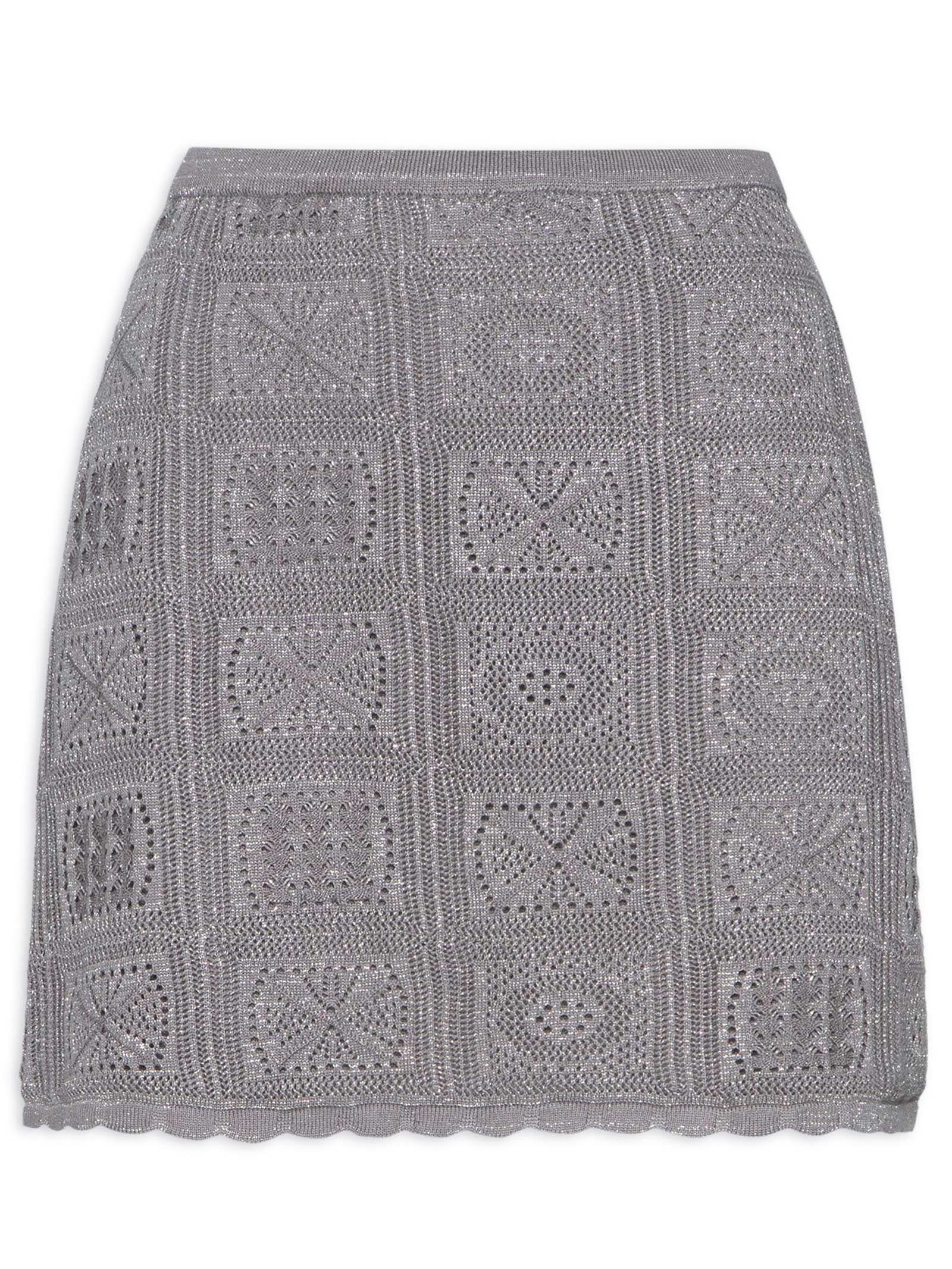 Saia De Tricot Curta Com Lurex Cinza Animale Jeans