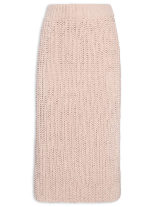 Saia De Tricot Ponto Crochê – Bege