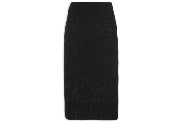 Saia De Tricot Ponto Crochê - Preto