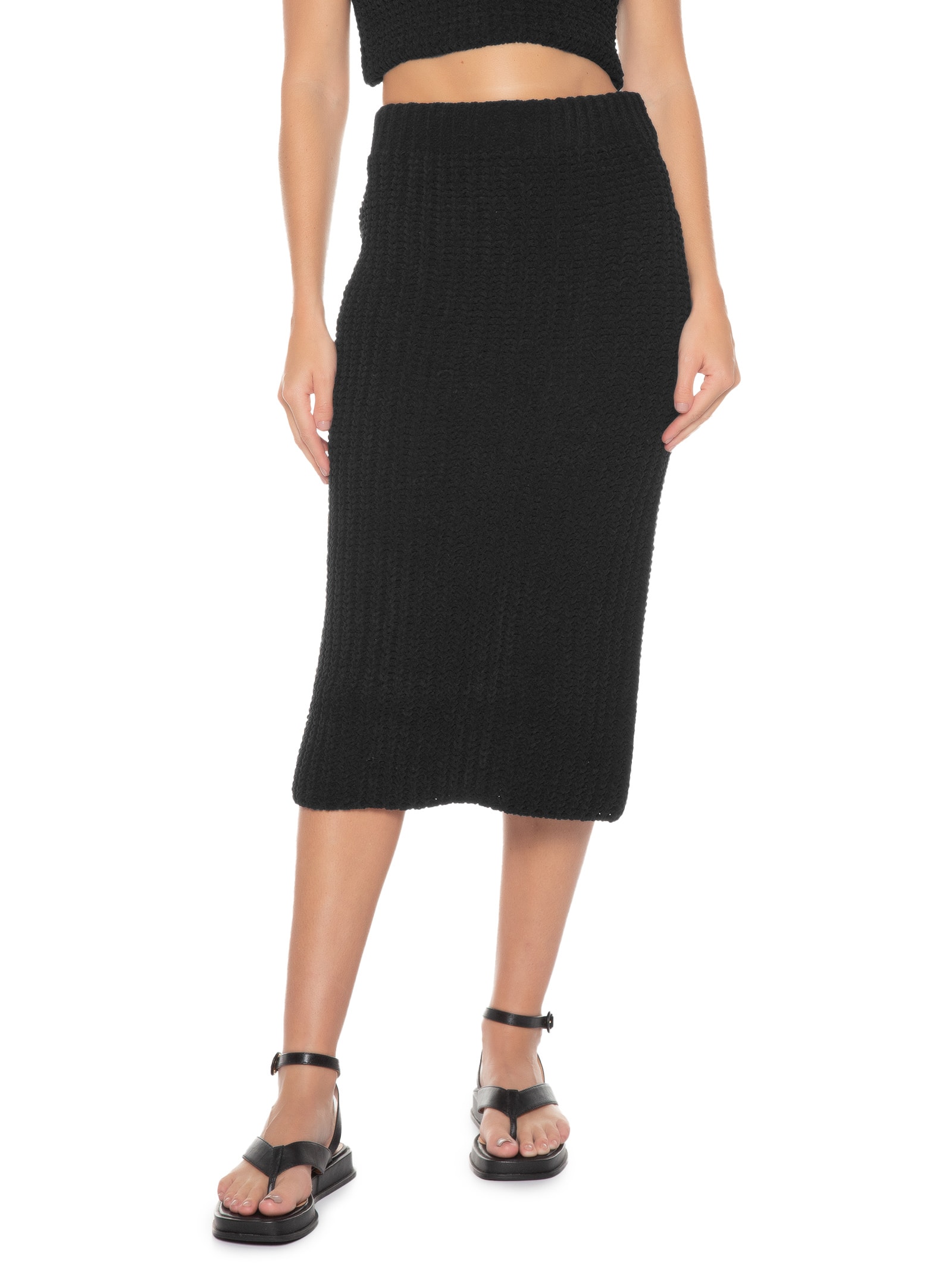 Saia De Tricot Ponto Crochê Preto Animale Jeans