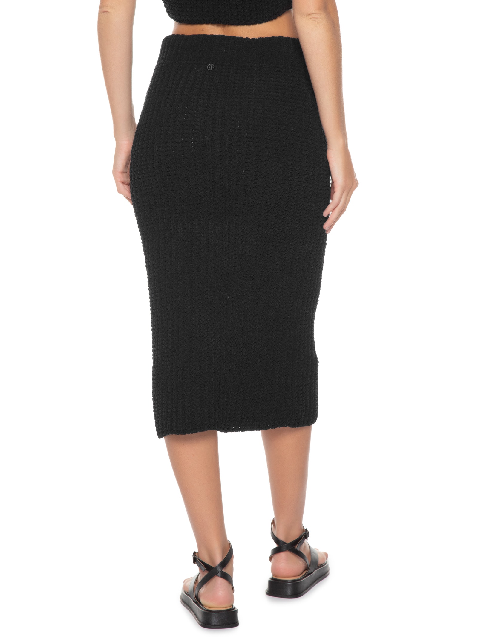 Saia De Tricot Ponto Crochê Preto Animale Jeans