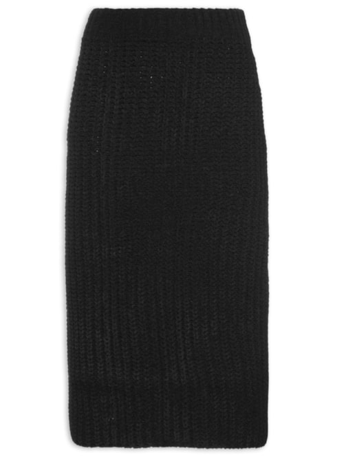 Saia De Tricot Ponto Crochê - Preto