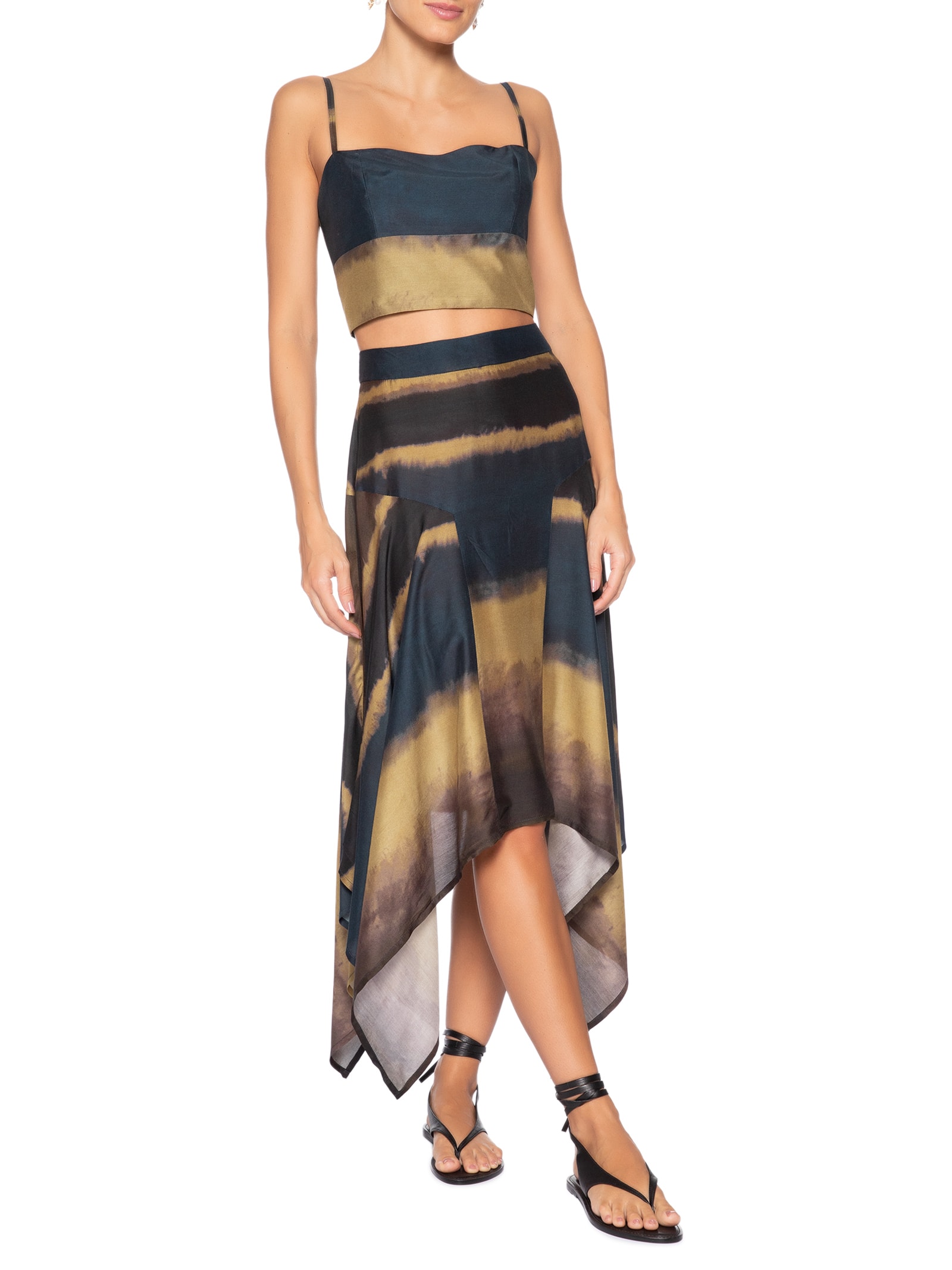 Saia Estampada Midi Marrom Cia Marítima