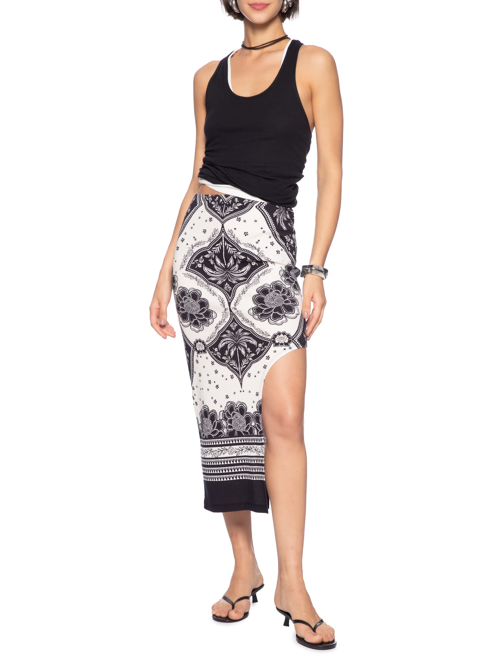 Saia Estampada Preto Colcci