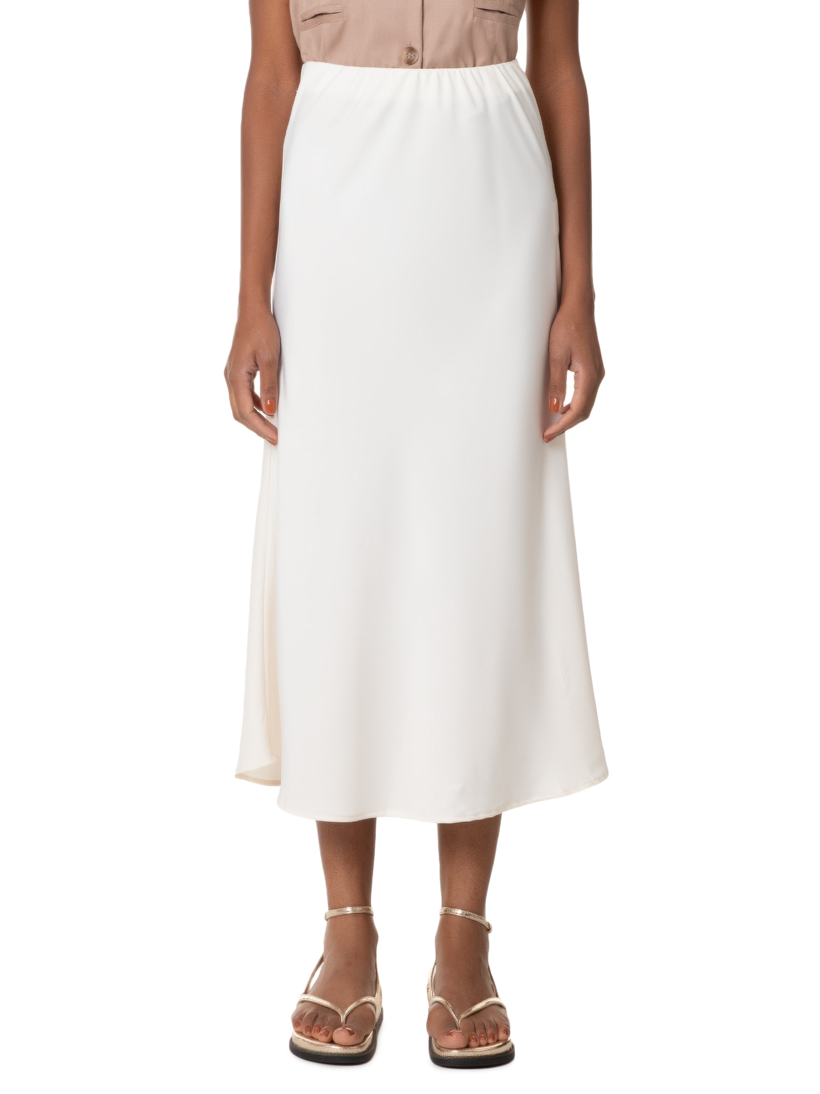 Saia Evasê Acetinada Off White Basiq