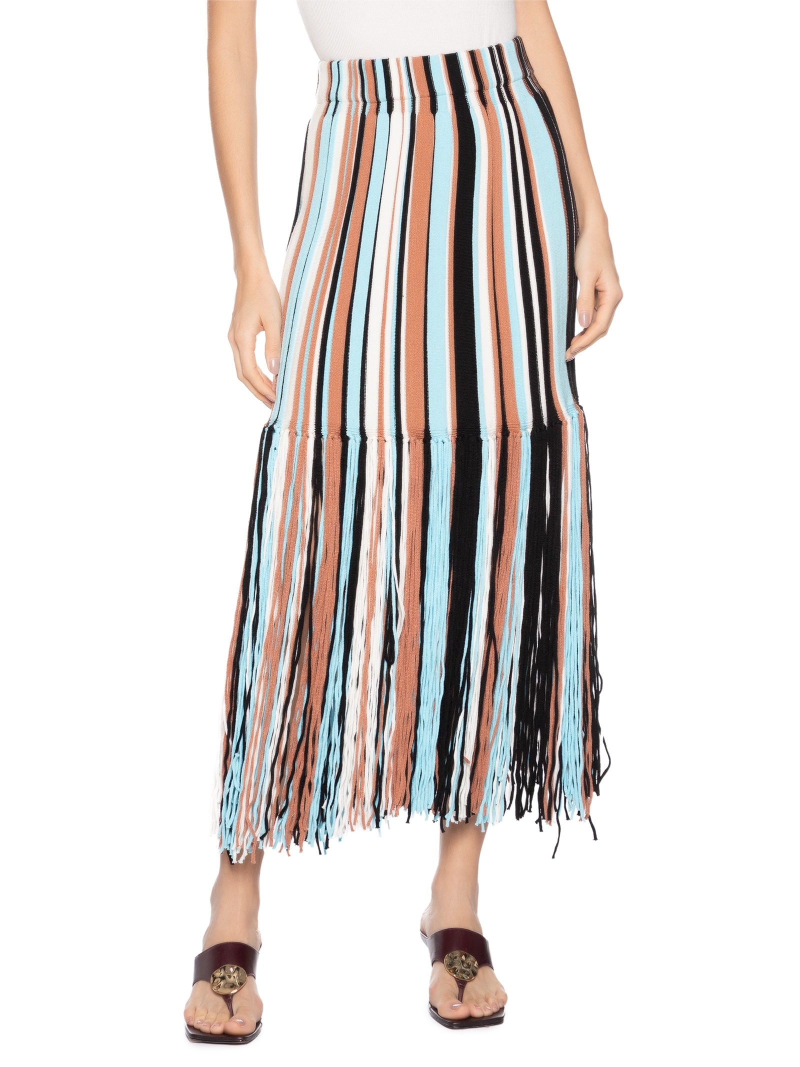 Saia Feminina Com Franjas Em Tricot Azul '2Essential