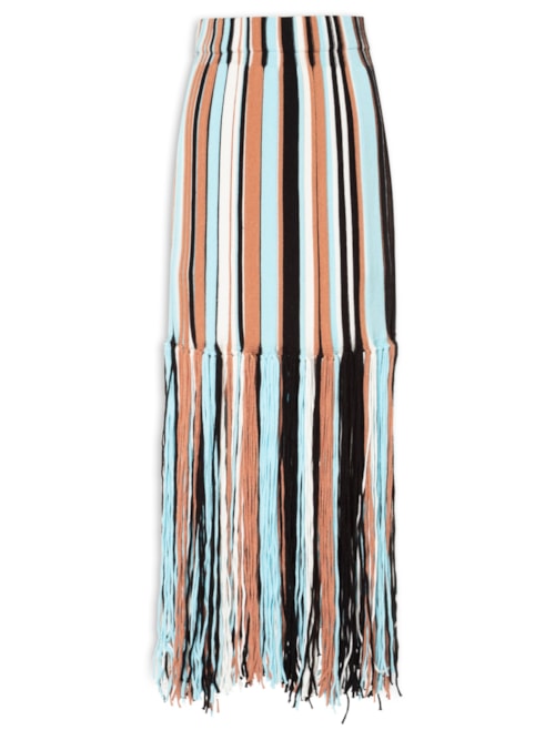 Saia Feminina Com Franjas Em Tricot – Azul