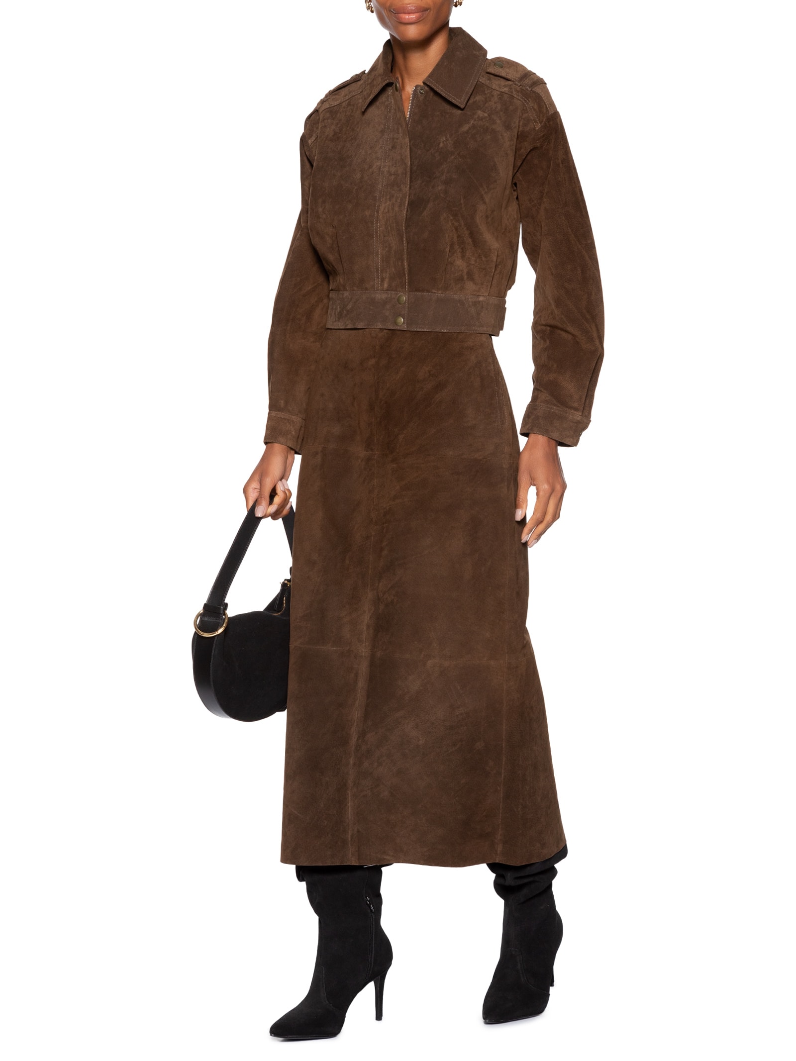 Saia Feminina Couro Longa Mary Kate Marrom Studio Kalline