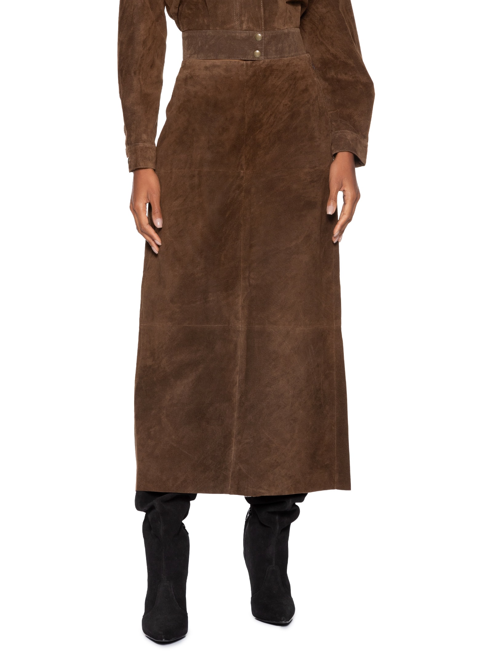 Saia Feminina Couro Longa Mary Kate Marrom Studio Kalline