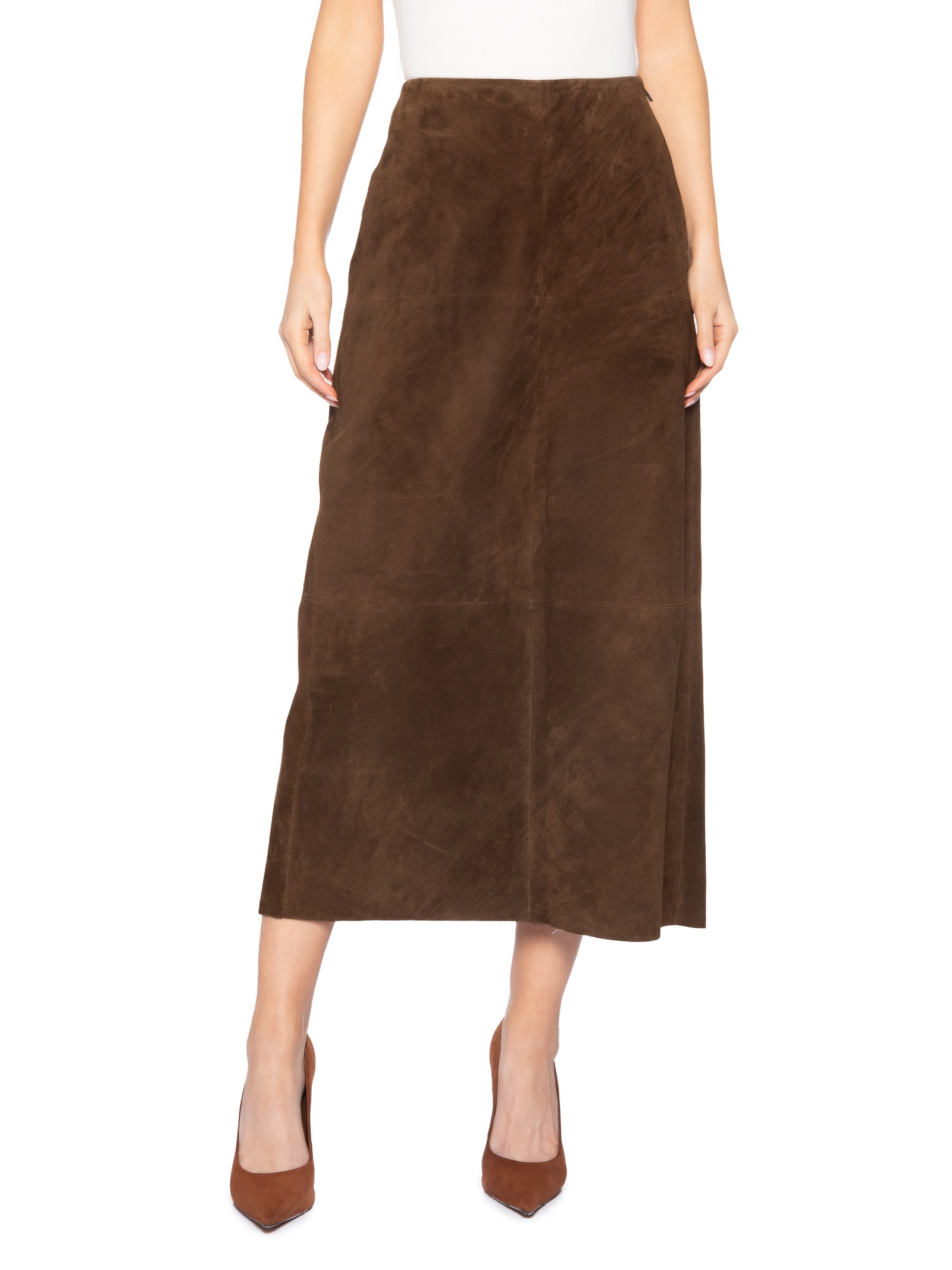 Saia Feminina Couro Longa Mary Kate Marrom Studio Kalline