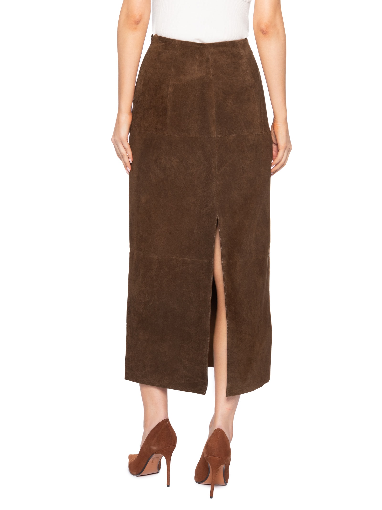 Saia Feminina Couro Longa Mary Kate Marrom Studio Kalline