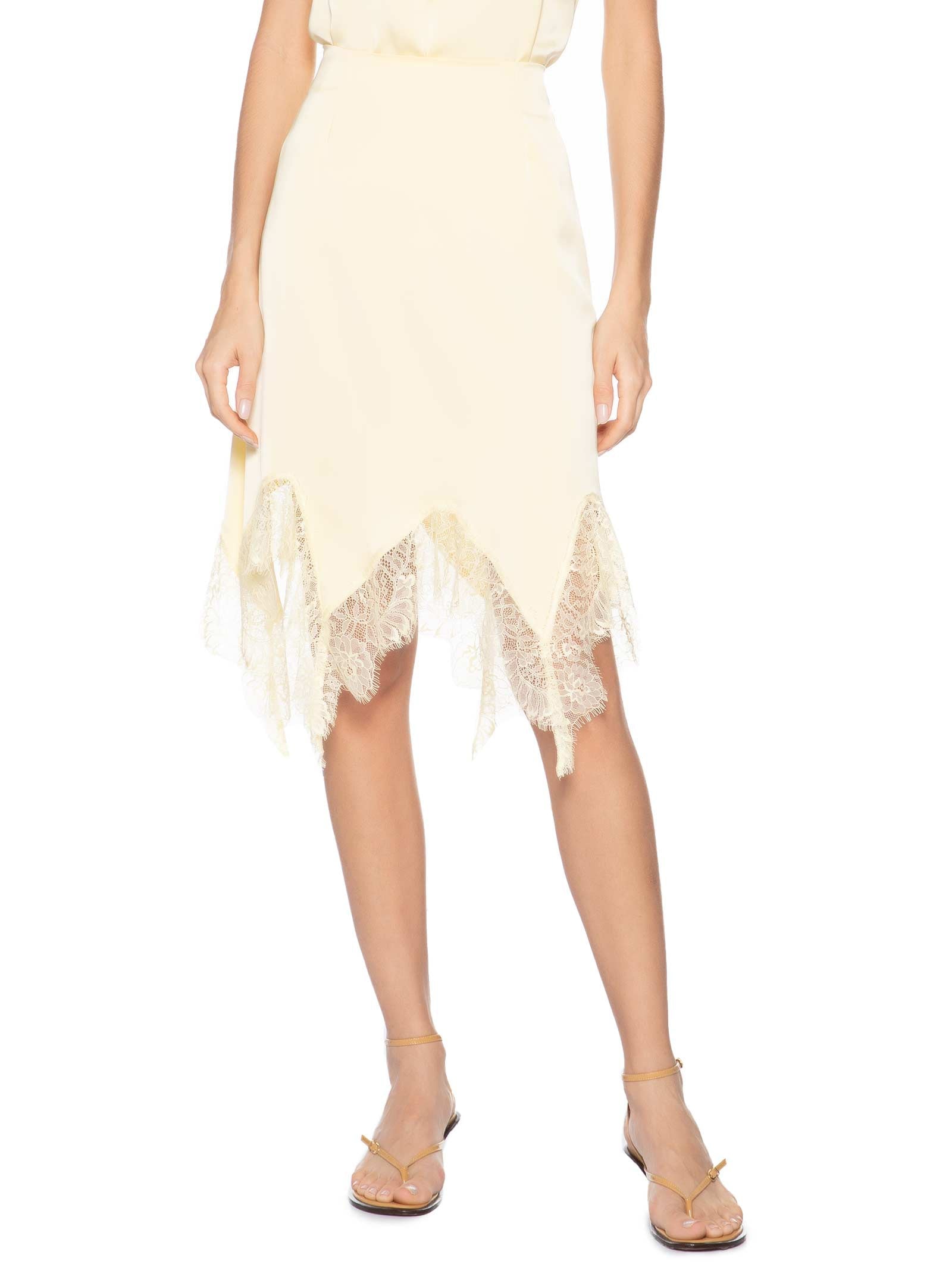 Saia Feminina Em Cetim Com Renda Amarelo Market 33