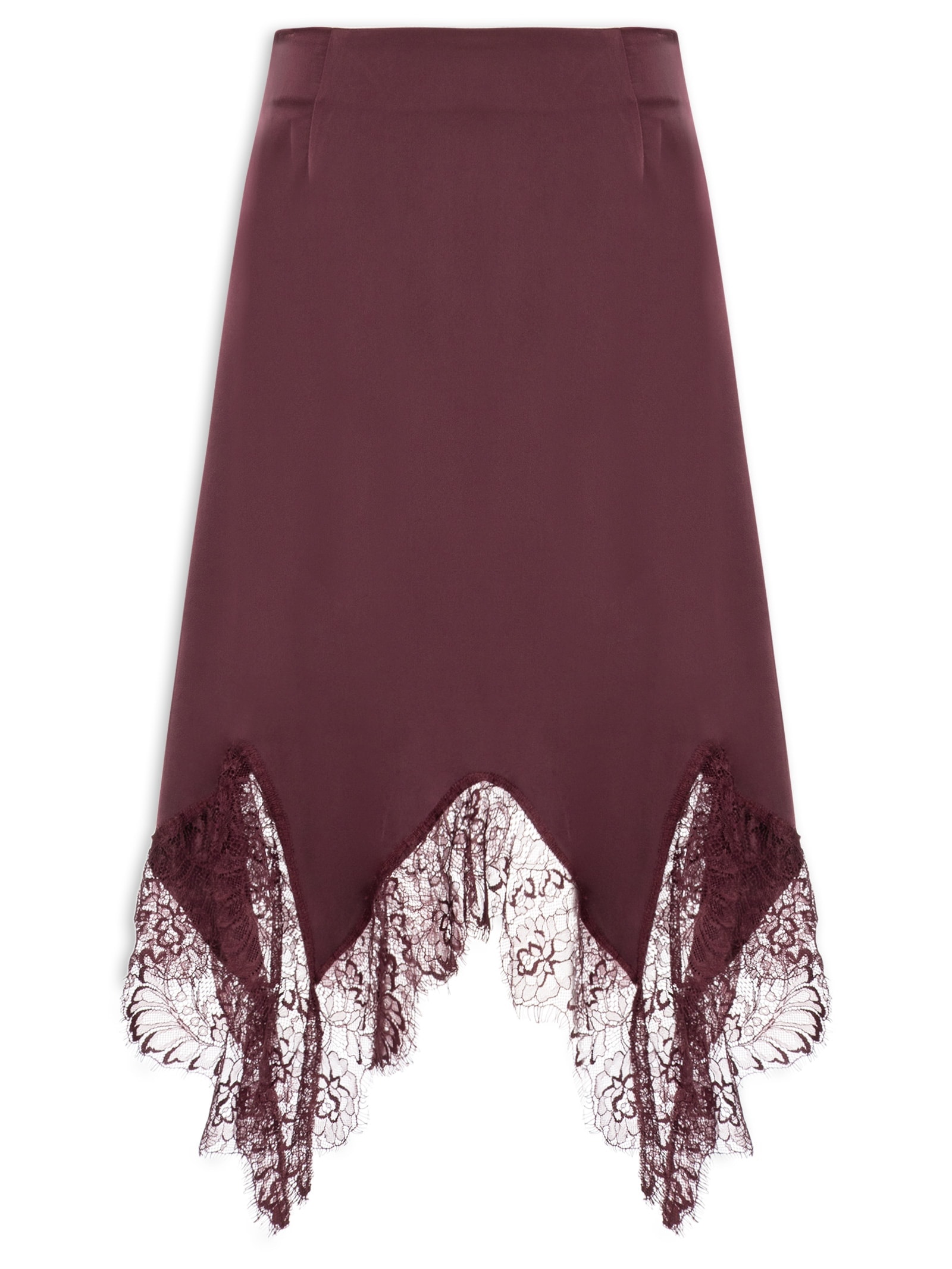 Saia Feminina Em Cetim Com Renda Marrom Market 33