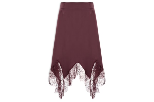 Saia Feminina Em Cetim Com Renda - Marrom