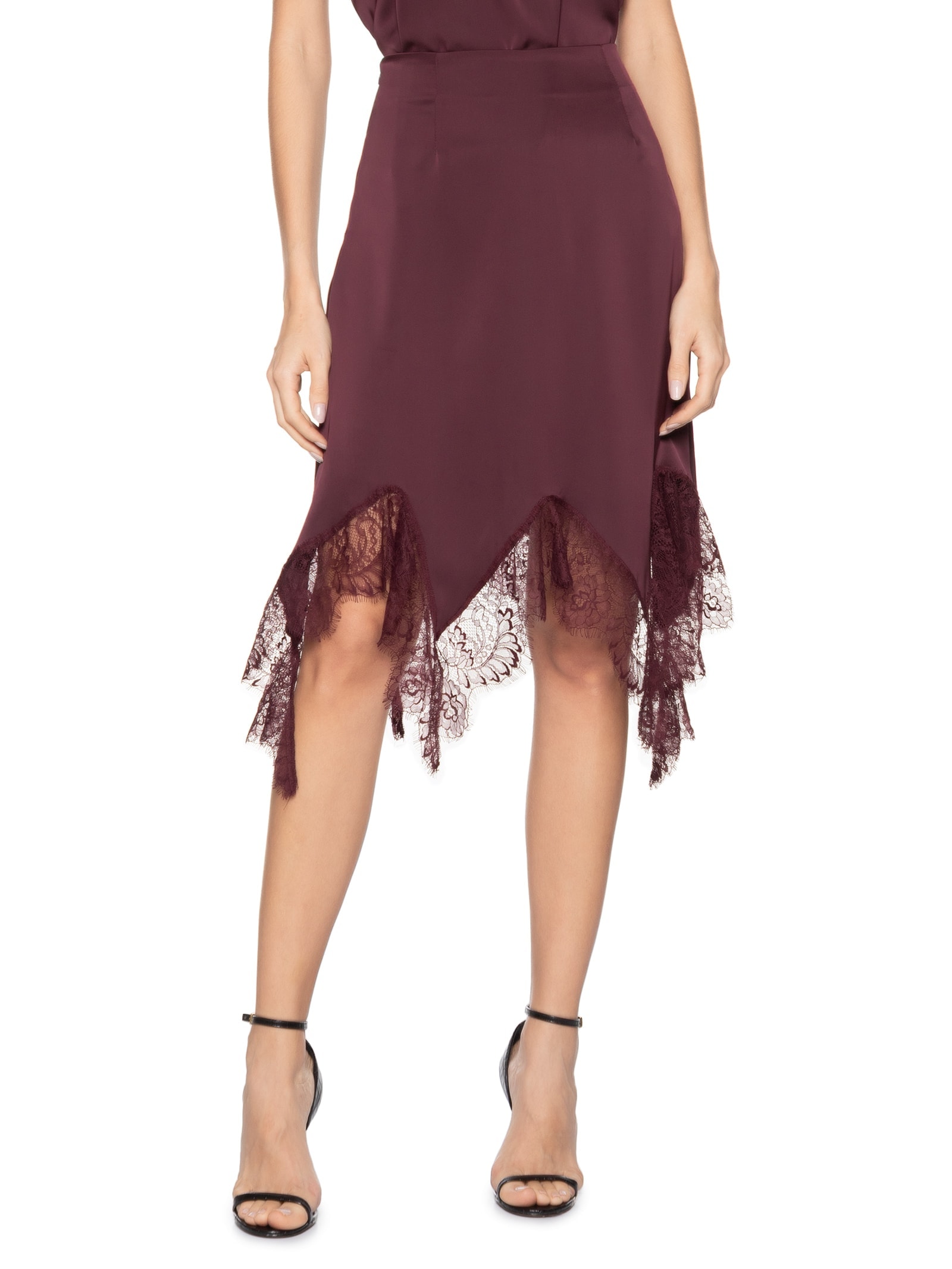 Saia Feminina Em Cetim Com Renda Marrom Market 33