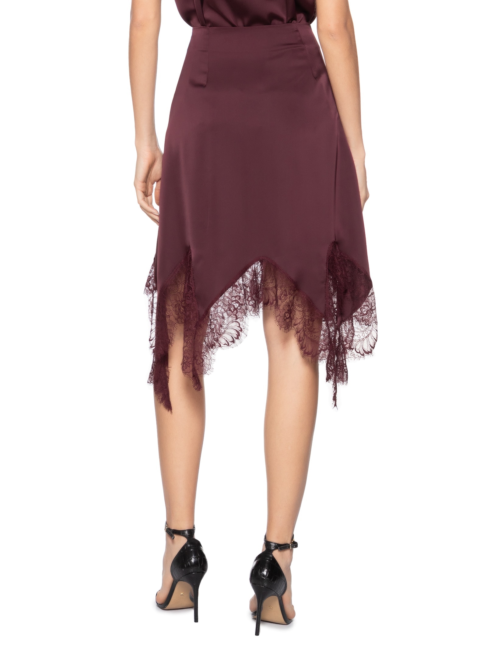 Saia Feminina Em Cetim Com Renda Marrom Market 33