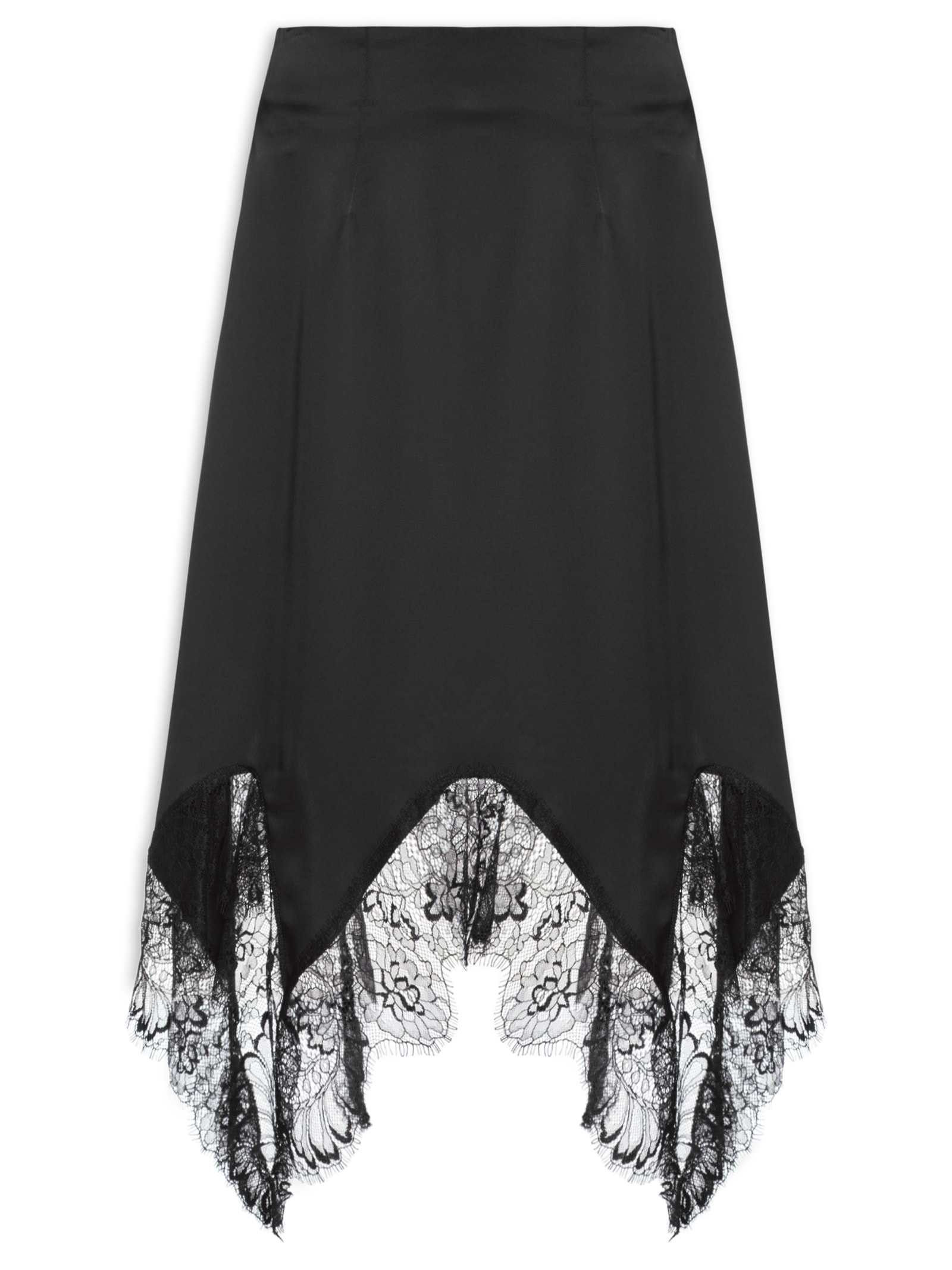 Saia Feminina Em Cetim Com Renda Preto Market 33