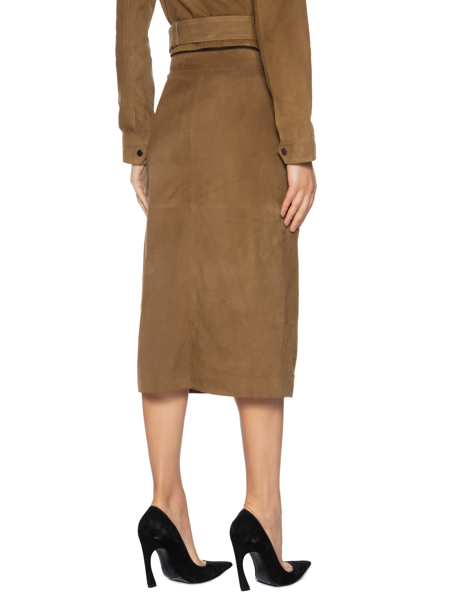 Saia Feminina Midi Com Fenda Em Suede Marrom '2Essential