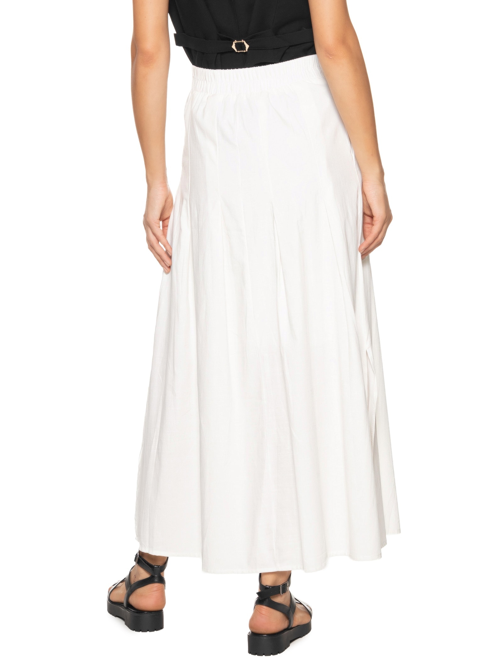 Saia Feminina Midi Com Pregas Off White Basiq