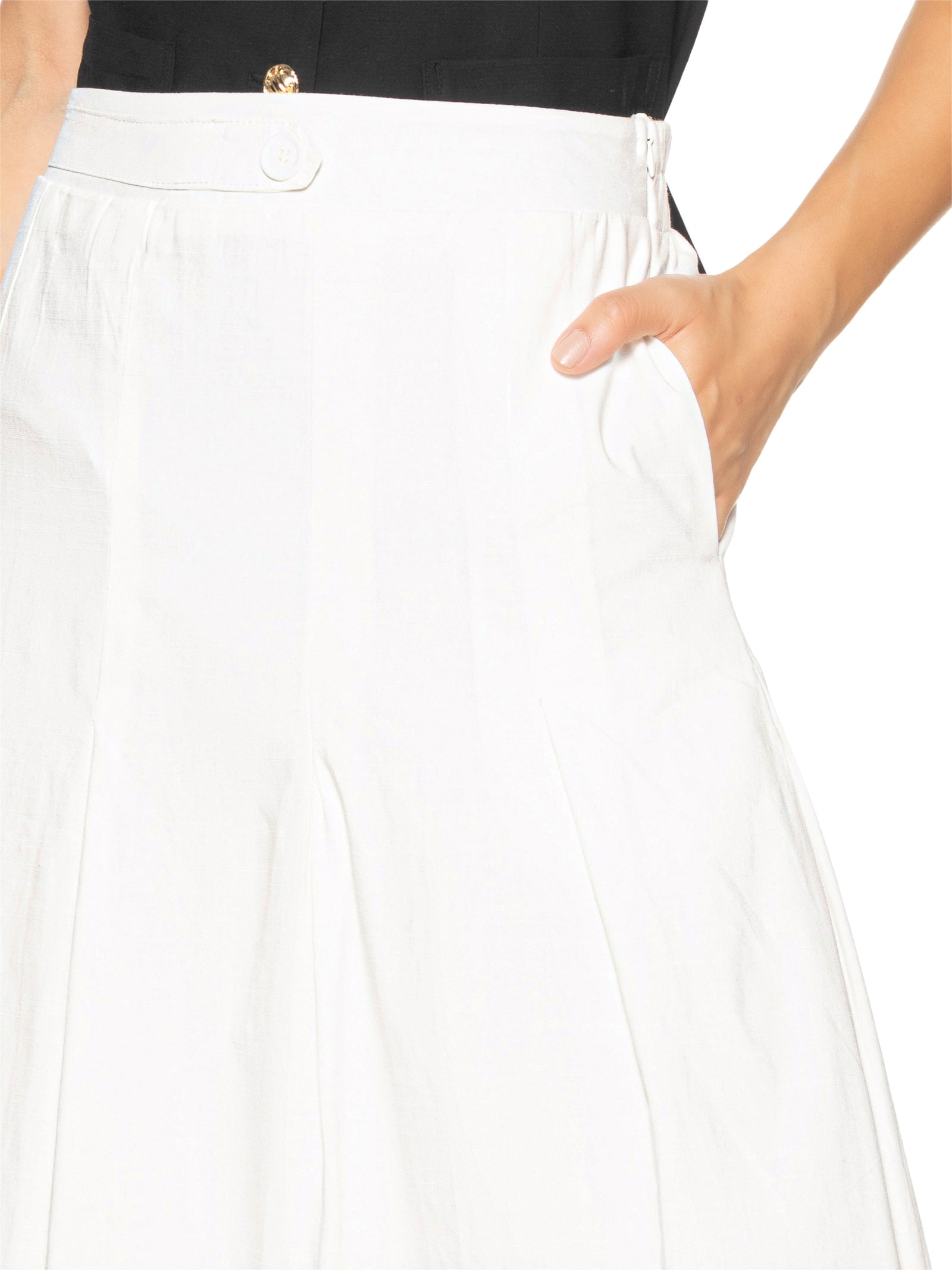 Saia Feminina Midi Com Pregas Off White Basiq