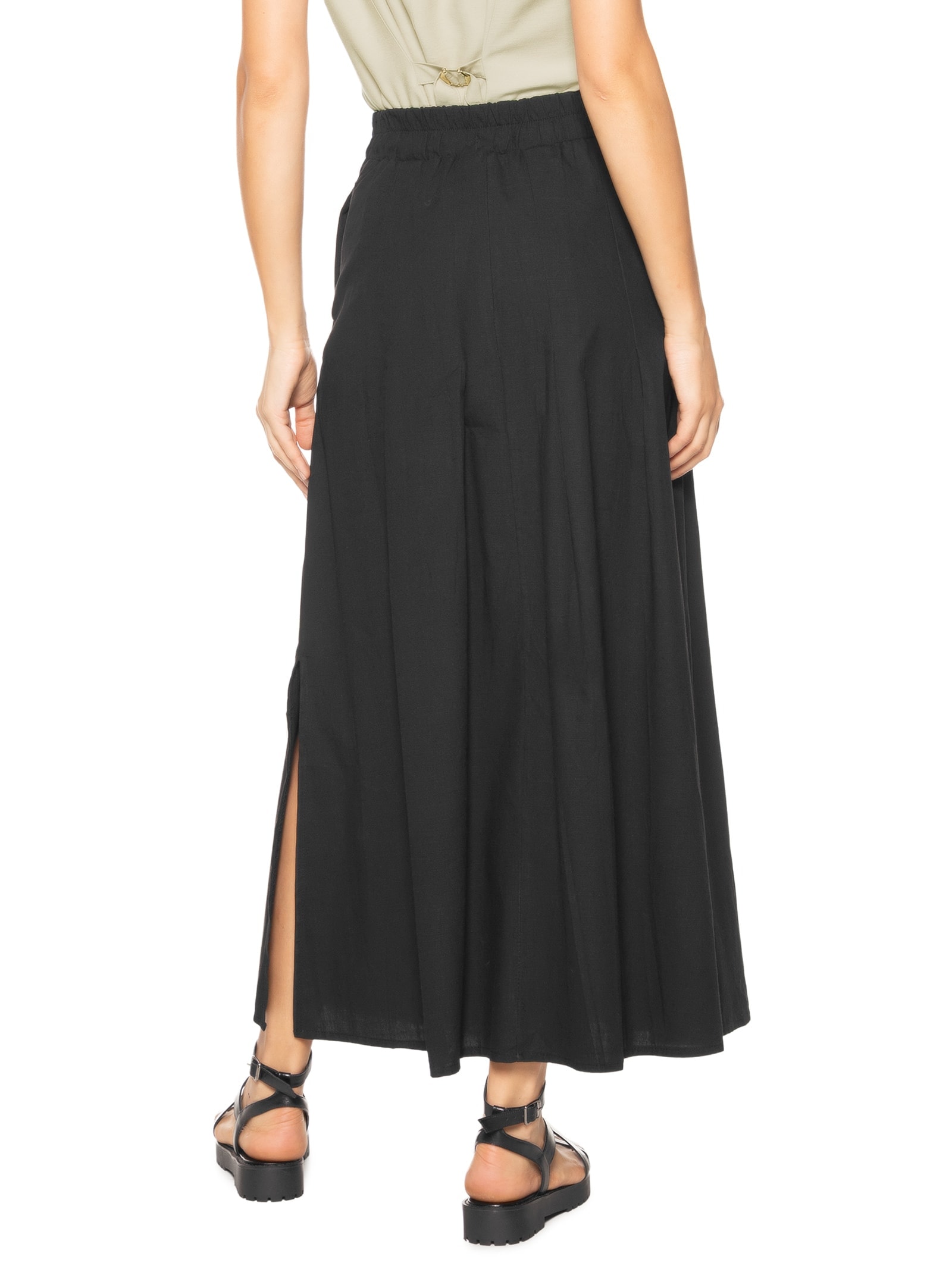 Saia Feminina Midi Com Pregas Preto Basiq
