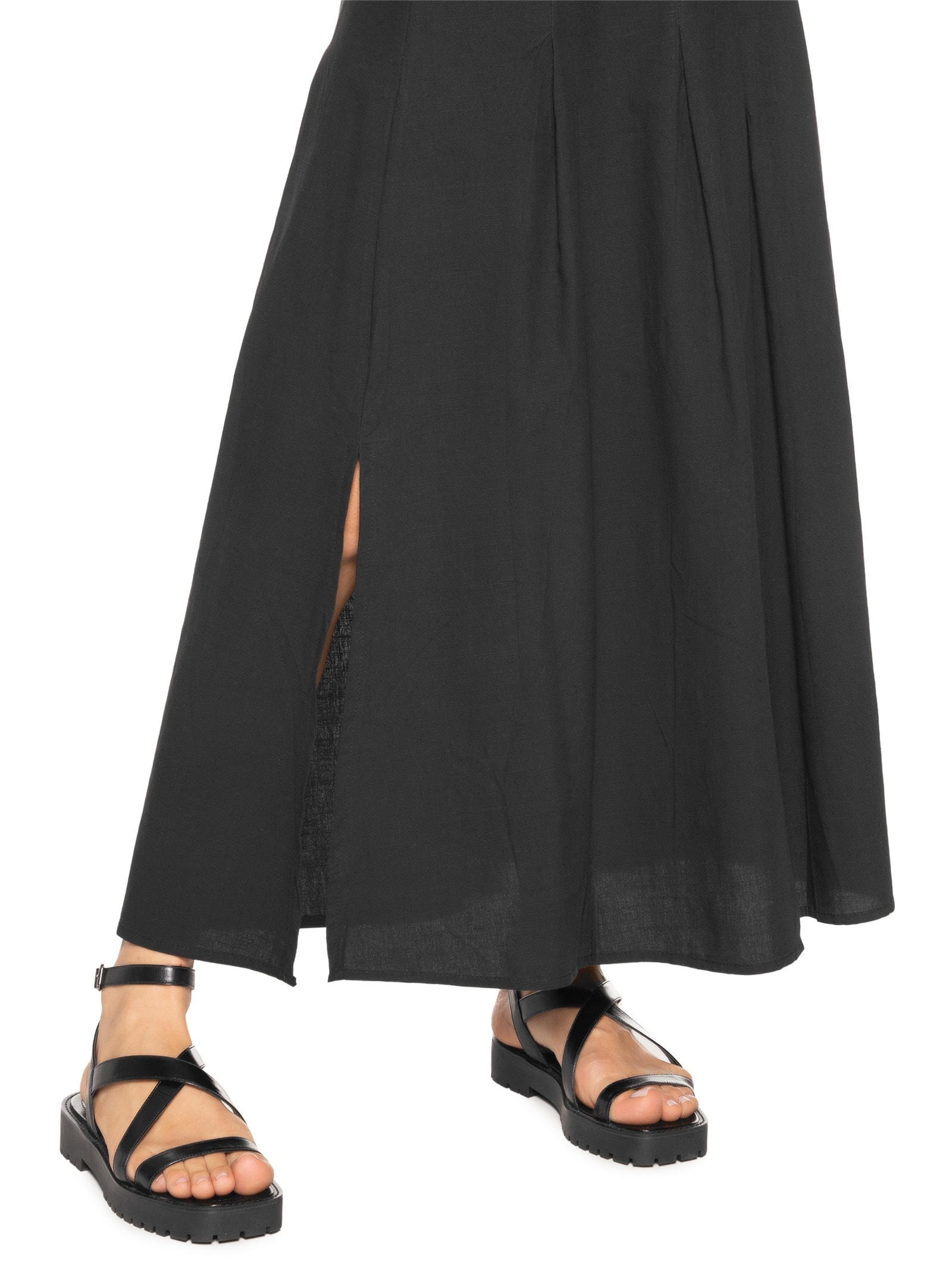 Saia Feminina Midi Com Pregas Preto Basiq