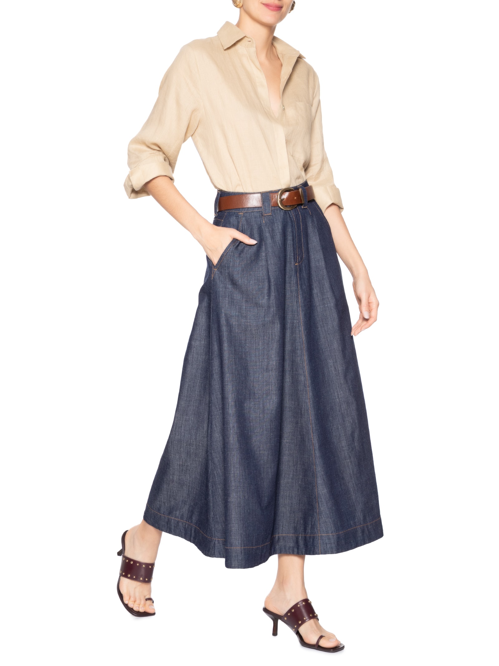 Saia Feminina Midi Fany Azul Le Lis