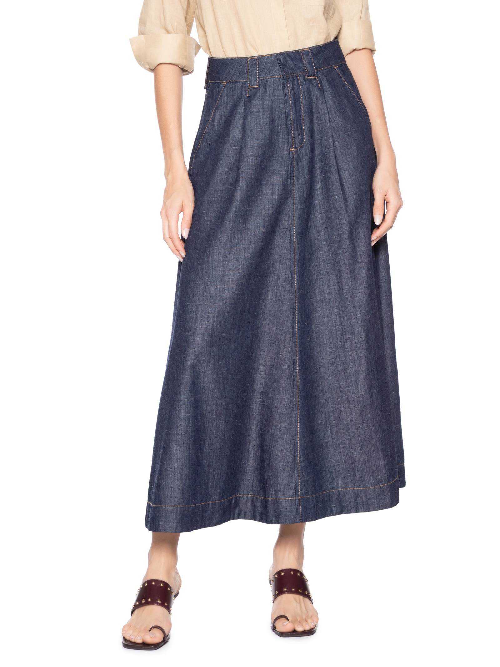 Saia Feminina Midi Fany Azul Le Lis