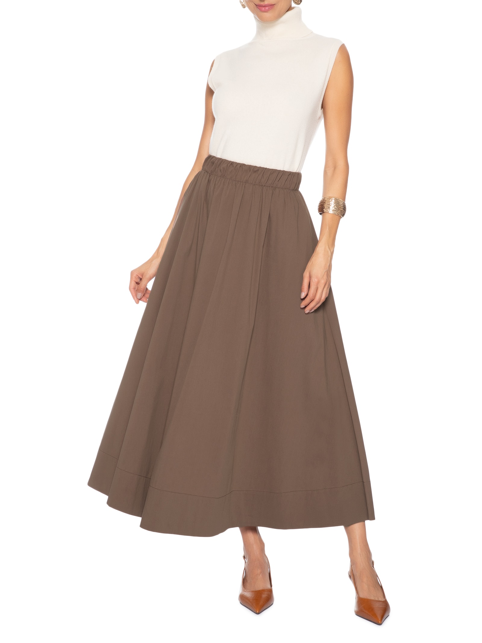 Saia Feminina Midi Marrom '2Essential