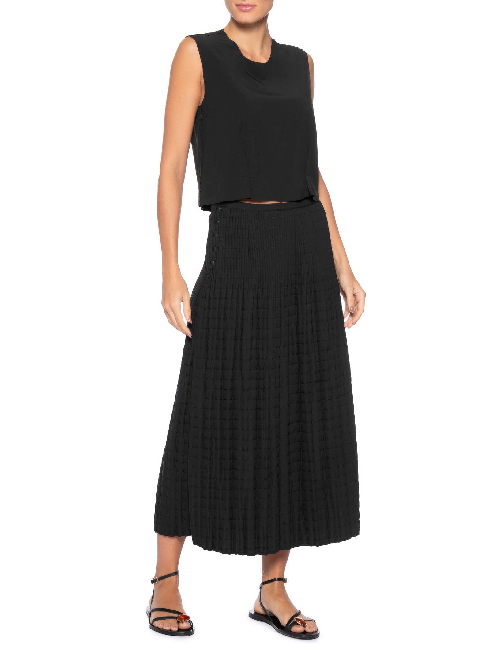 Saia Feminina Plissê Matelassê Preto Osklen