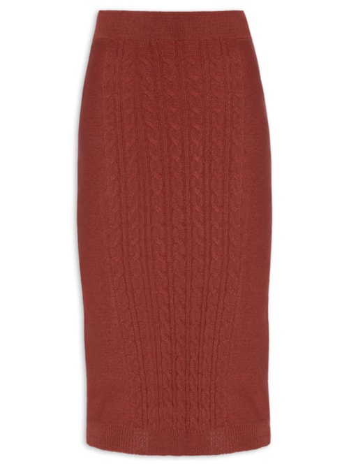 Saia Feminina Tricot Midi Texturizada – Vermelho