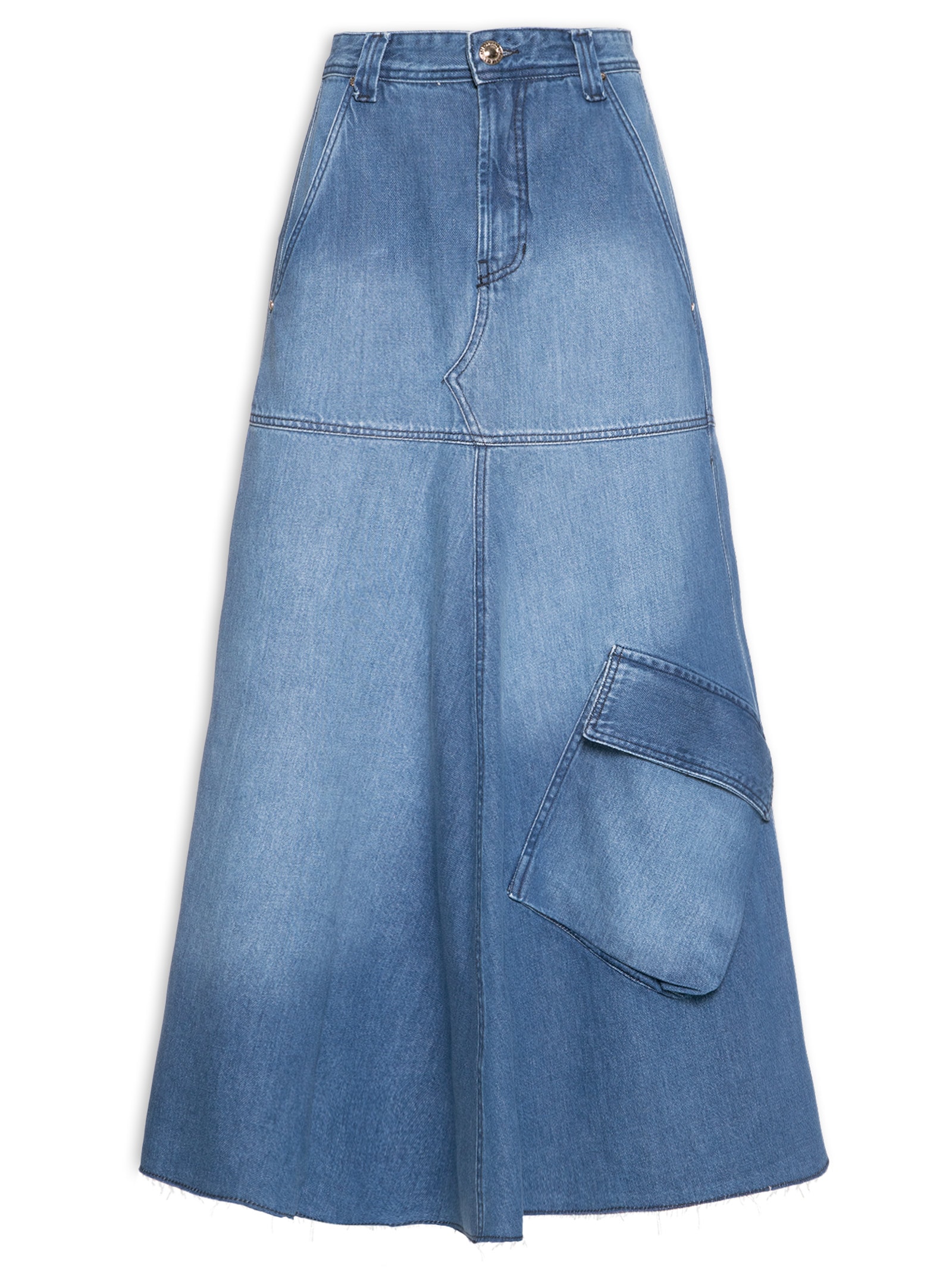 Saia Jeans Bolsos Evasê Azul Animale