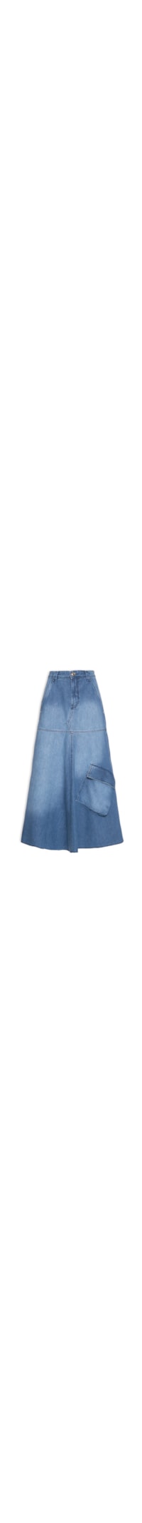 Saia Jeans Bolsos Evasê - Azul
