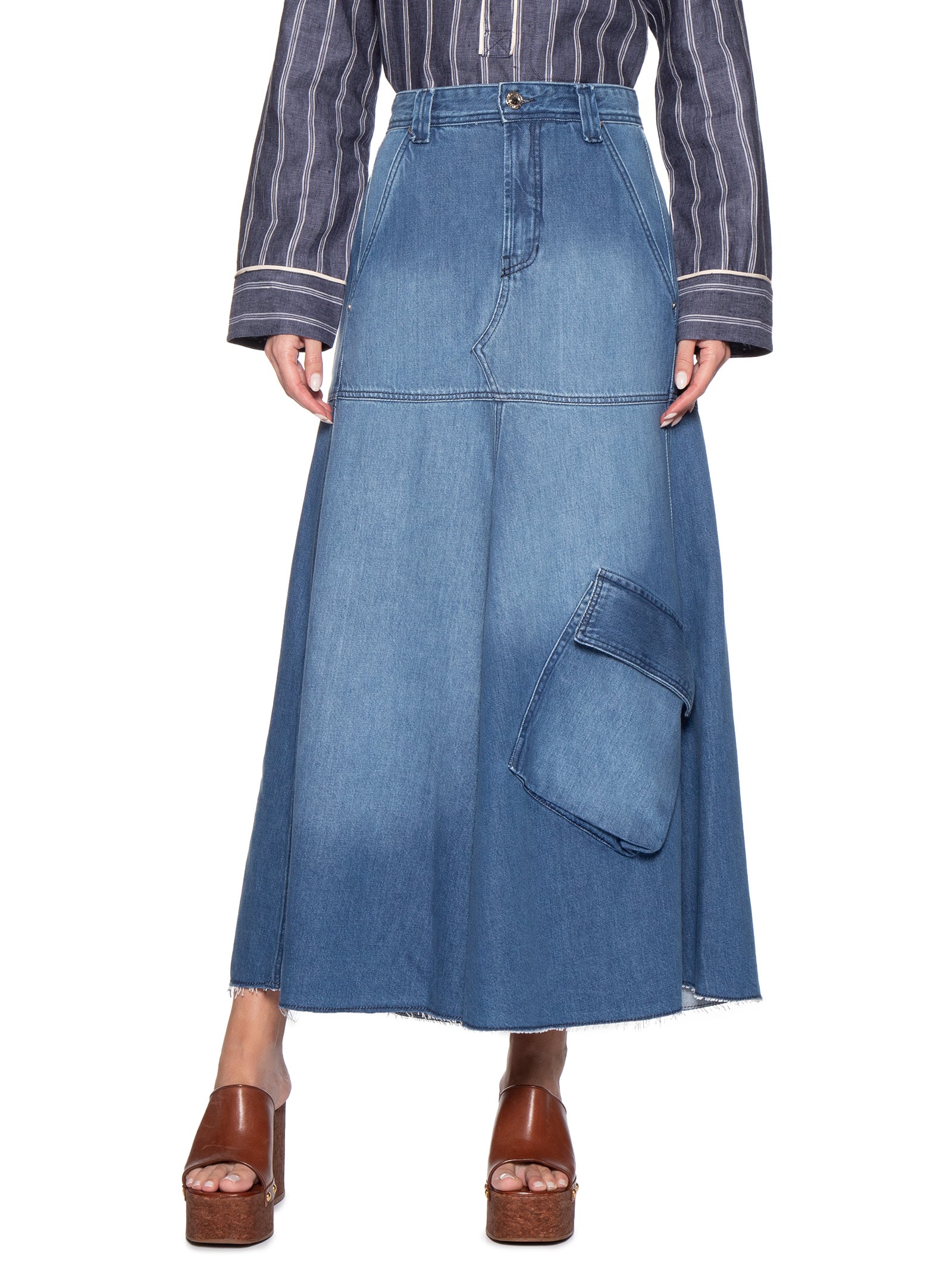 Saia Jeans Bolsos Evasê Azul Animale