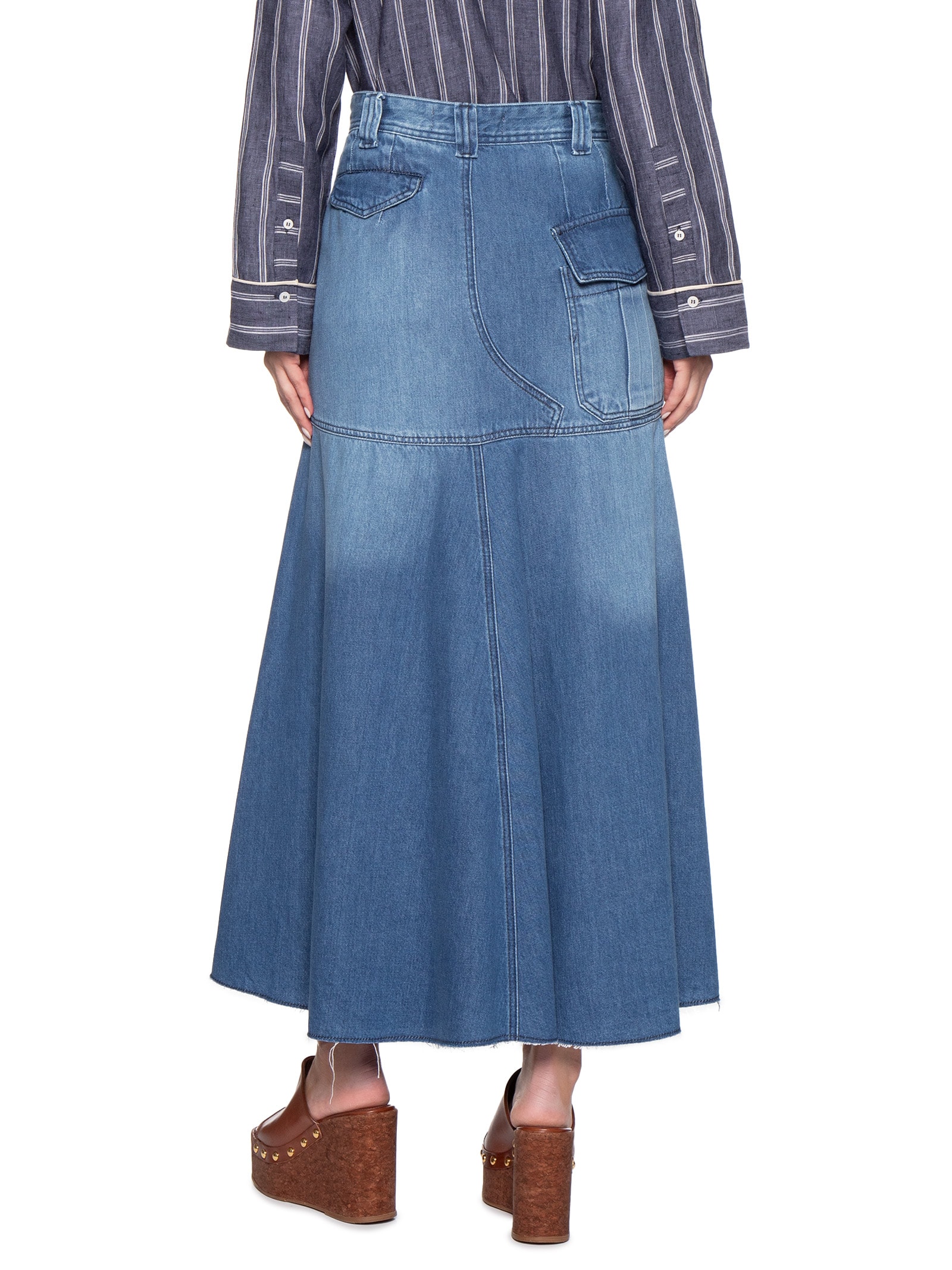Saia Jeans Bolsos Evasê Azul Animale