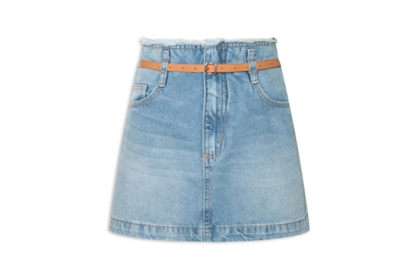 Saia Jeans com Cinto - Azul