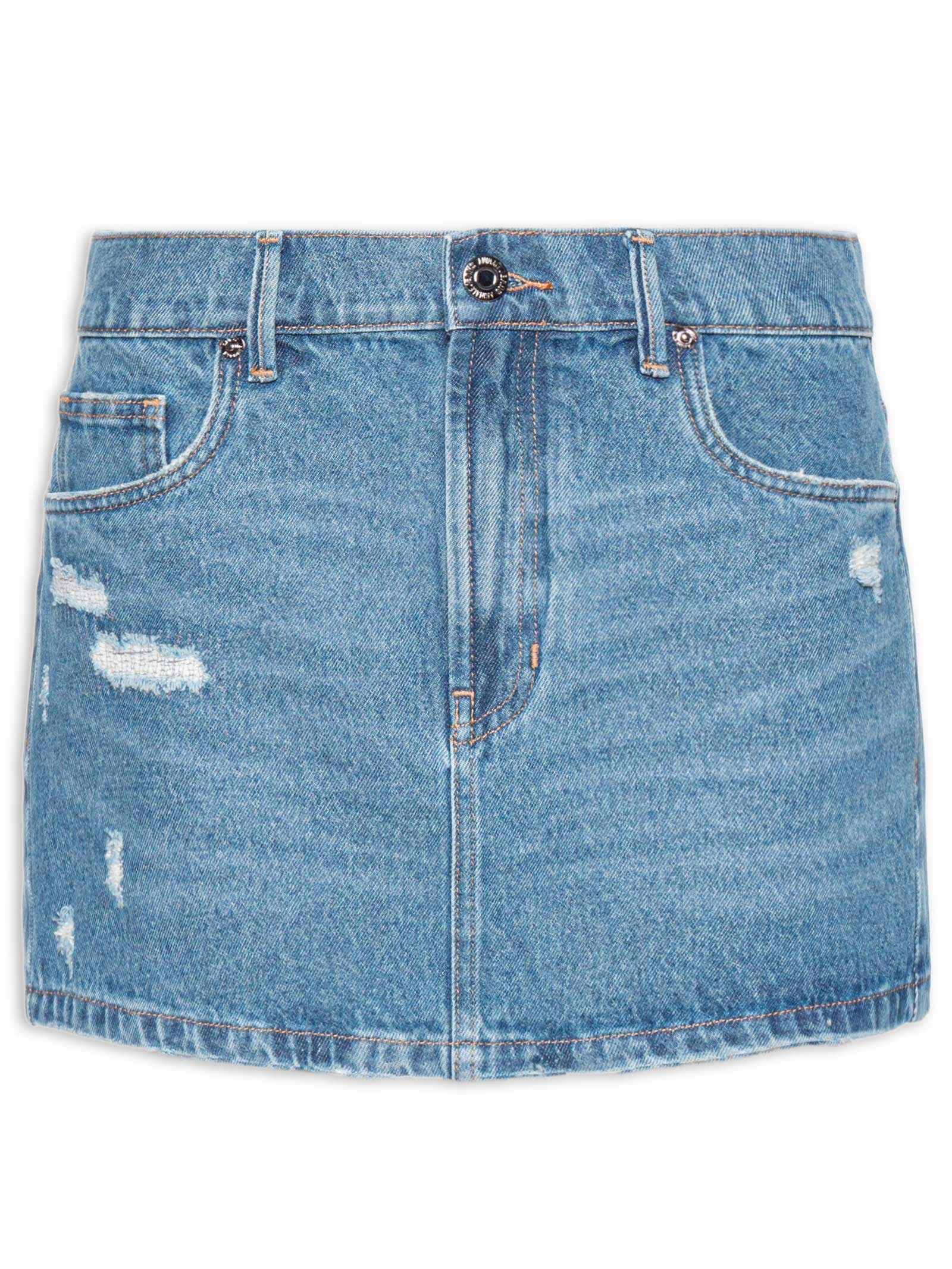 Saia Jeans Curta Basic Com Puidos Azul Animale Jeans