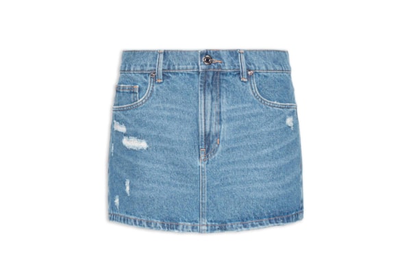 Saia Jeans Curta Basic Com Puidos - Azul